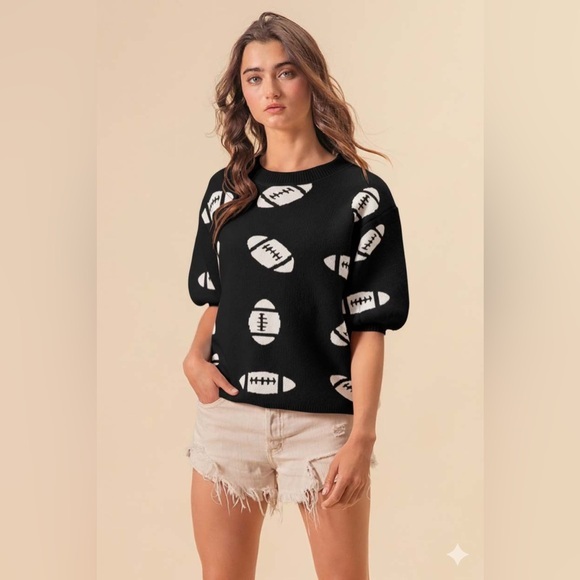BiBi Tops - BiBi Football Pattern Short Sleeve Sweater
